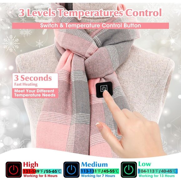 Women Pink Rechargeable Neck Warmer Scarves Intelligent Electric Heating Scarf - Picture 2 of 6